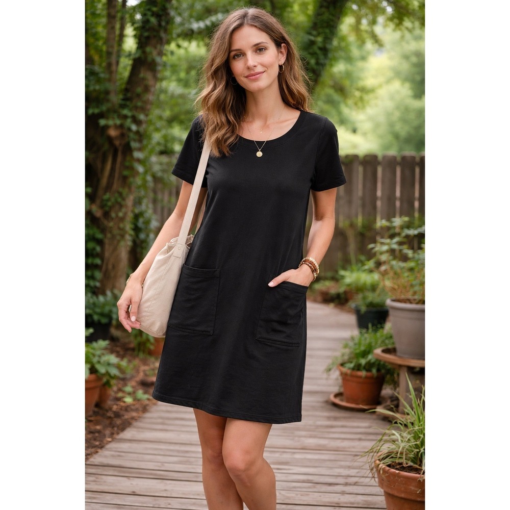 Prairie Underground Workaday Dress‎ Black Organic Cotton Pocket Size Medium USA